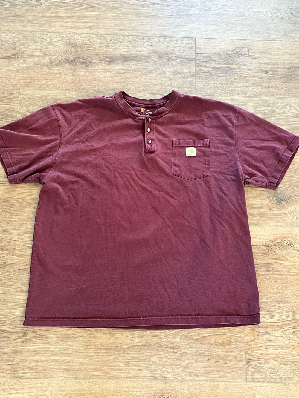 Carhartt Men’s Maroon Short-Sleeve Henley with Pocket